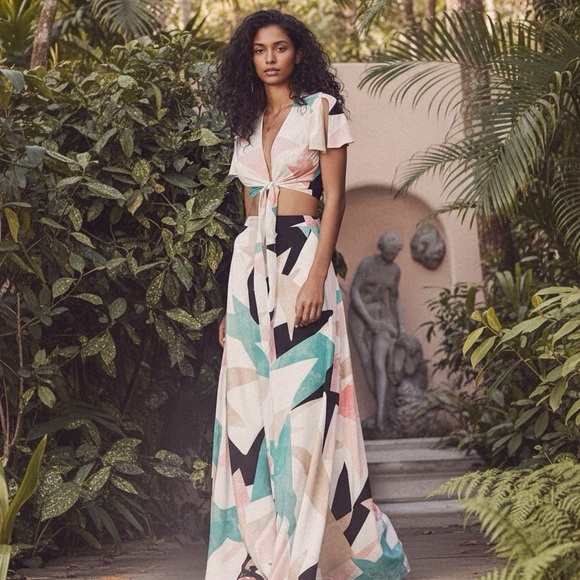 Lulus Dresses & Skirts - NWT Lulus’ Daydreaming White Print Two-Piece Maxi Dress